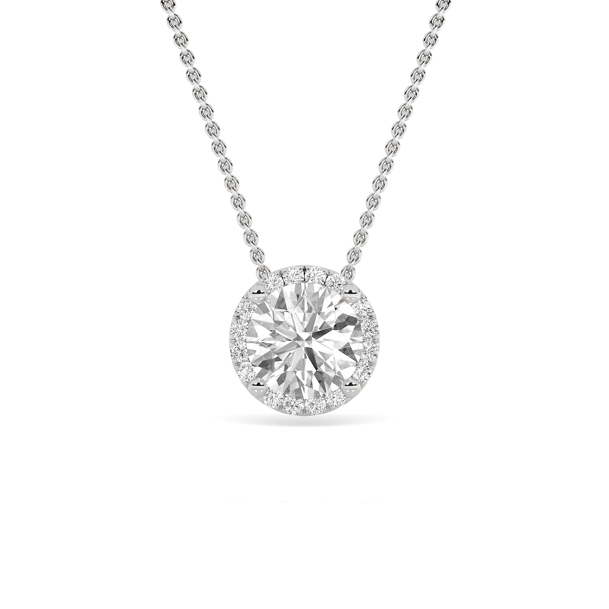 18ct White Gold Lab Grown Diamond Halo Pendant. Design No: LGFPF-0843AL-18W