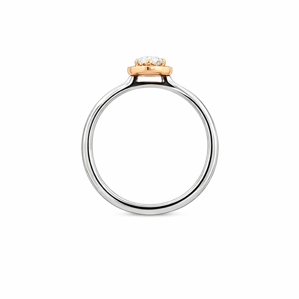 18ct White and Rose Gold Pear Shaped Halo Pink and White Diamond Ring, Design No: 2019P-18WRD-3