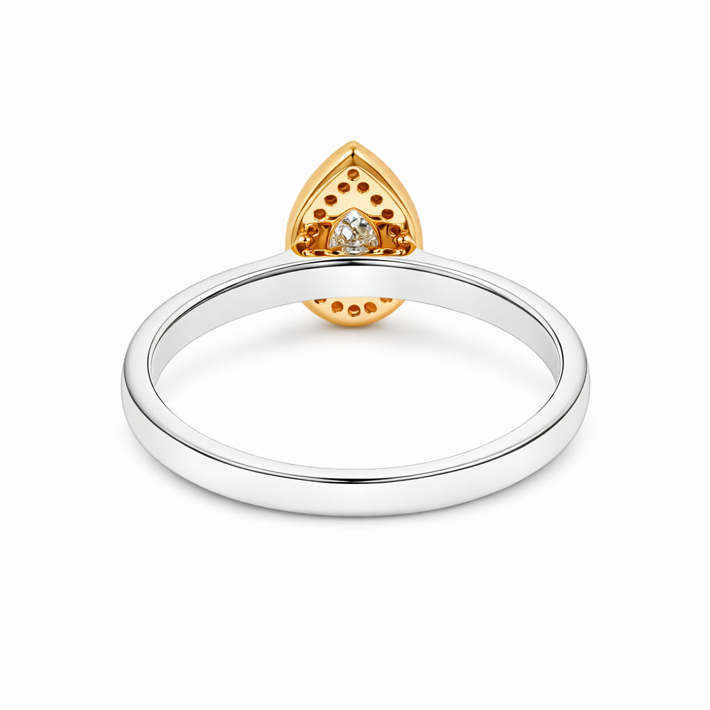 18ct White and Rose Gold Pear Shaped Halo Pink and White Diamond Ring, Design No: 2019P-18WRD-3