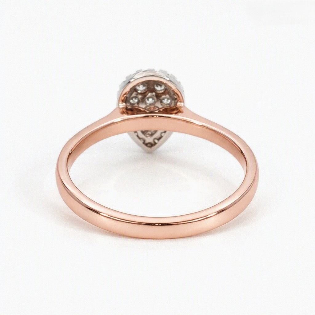 9ct Rose and White Gold Pear Shaped Diamond Halo Ring. Design No: ARRGL-13-DM-3C