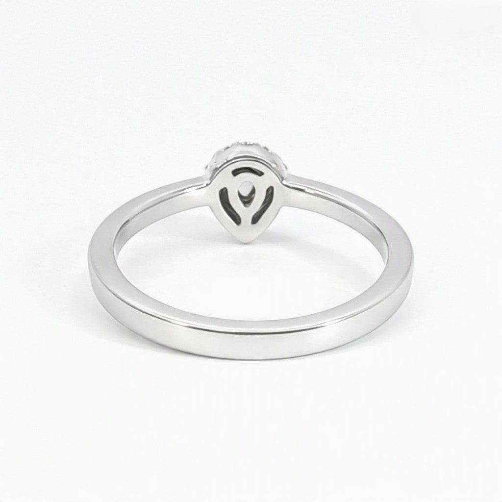 9ct White Gold Pear Shaped Diamond Halo Ring. Design No: DRG1111.
