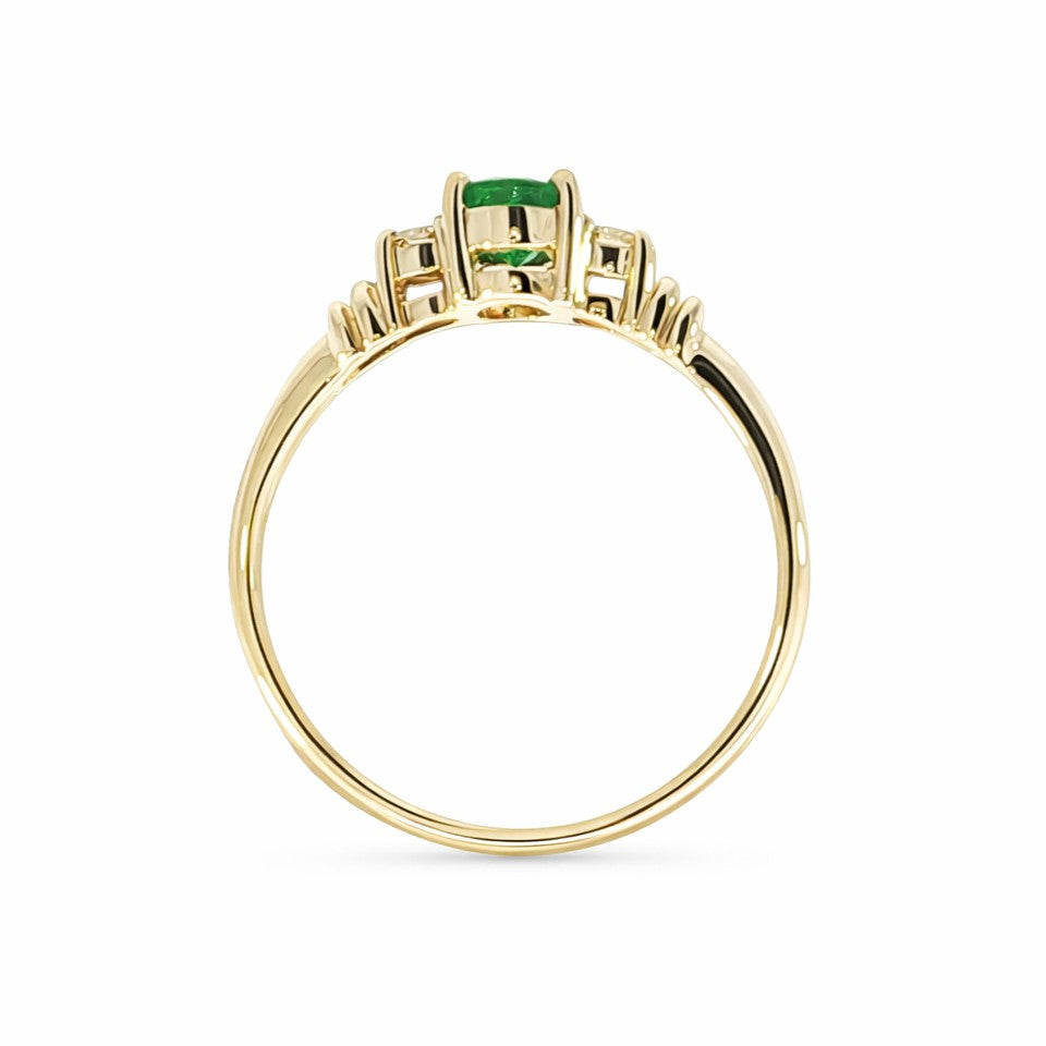 9ct Yellow Gold Natural Emerald & Diamond Ring. Design No: 373-9YEMD-B4