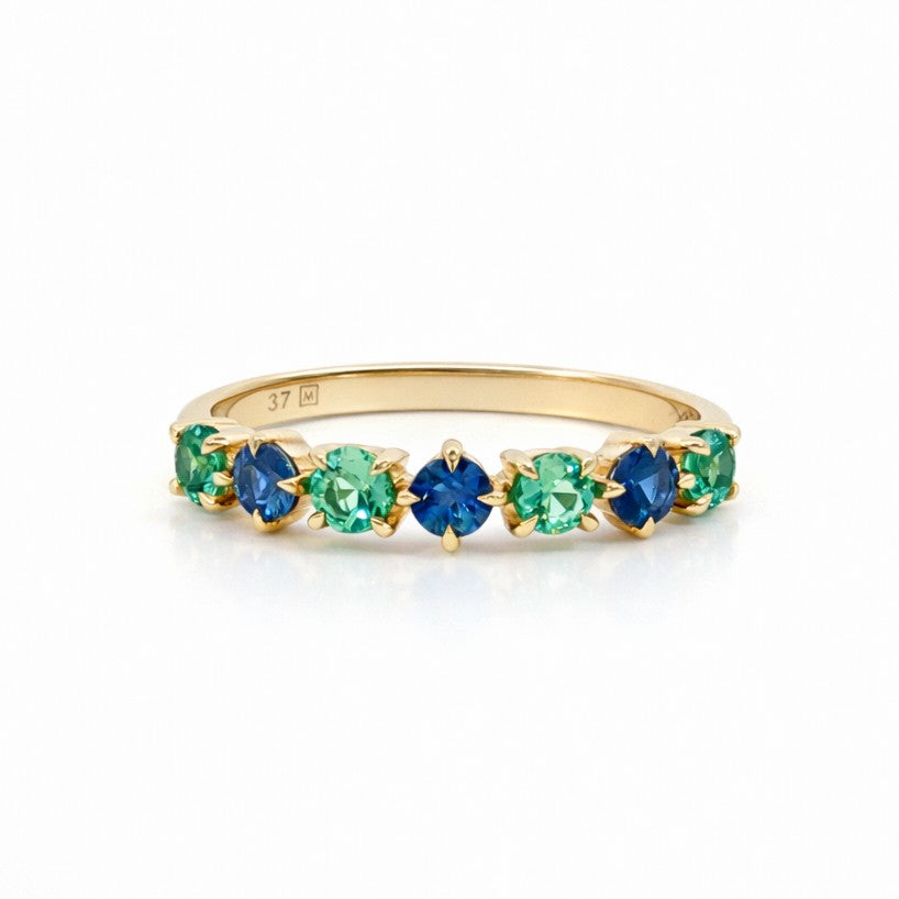 9ct Yellow Gold Ceylon Sapphire And Mint Tourmaline Ring. Design No: 2761A-9YTOMSAC-C