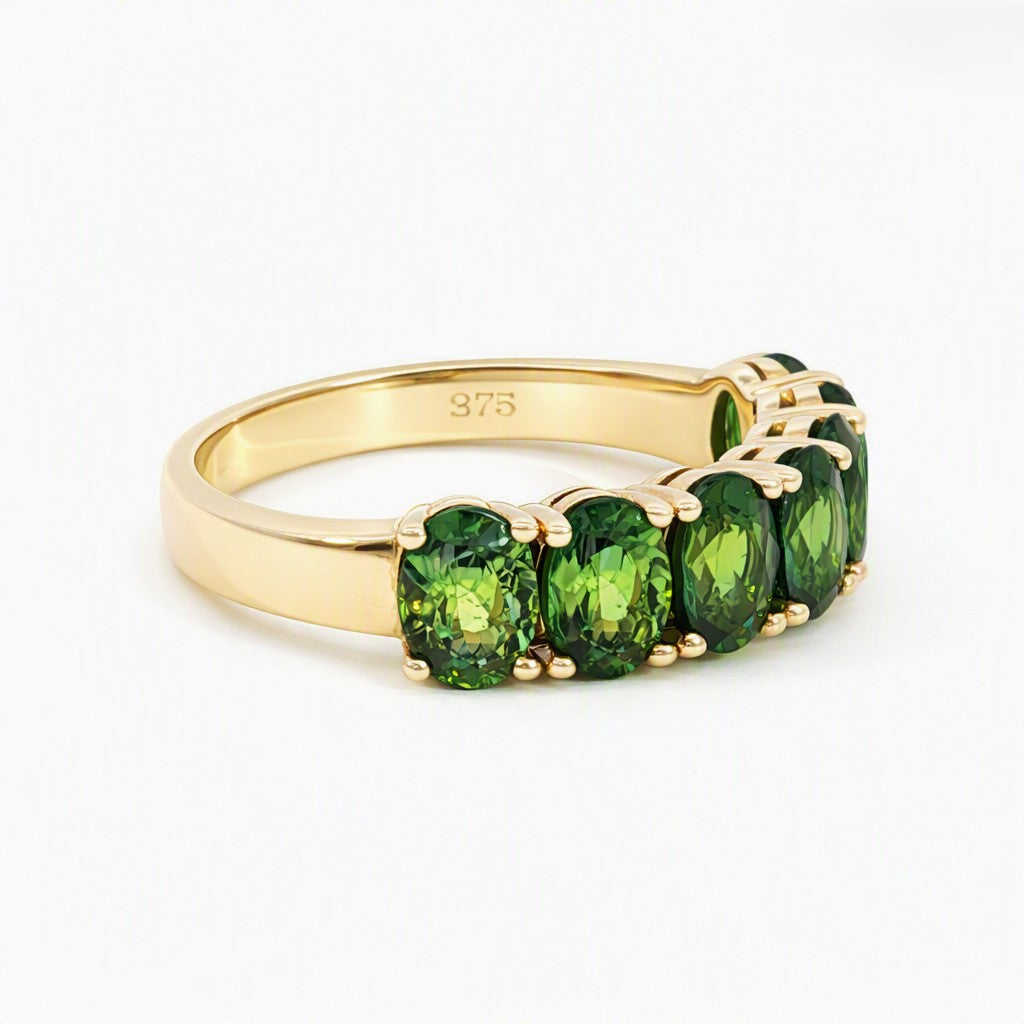 Sapphire Dreams Lindy Ring — Natural Green Australian Sapphires in 9ct Yellow Gold Band. Design: SDDOVMMYM003