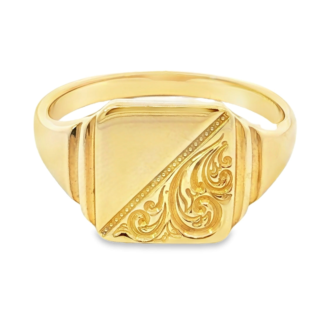 9ct Yellow Gold Gents Engraved Signet Ring. Design No: GD240-9Y
