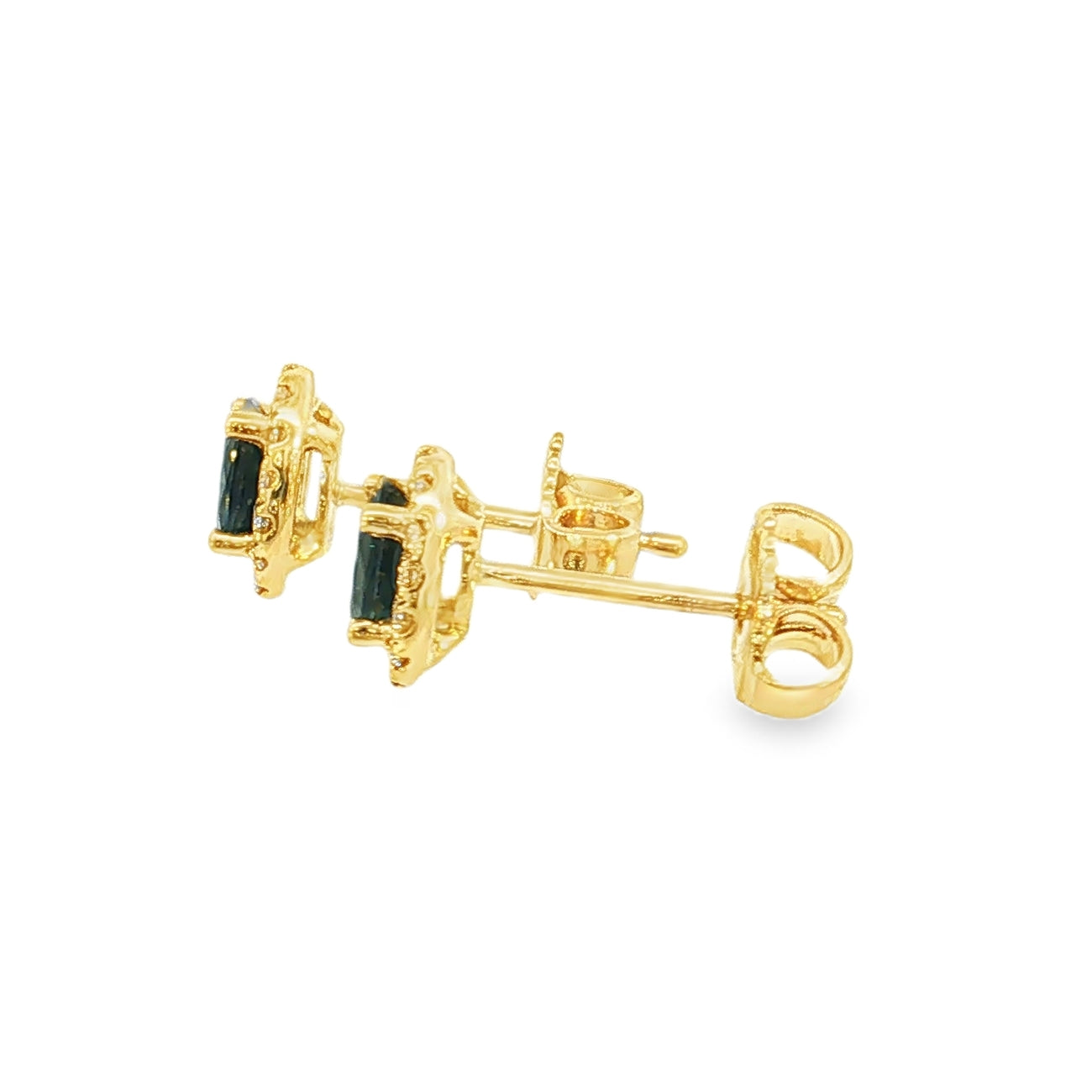 18ct Yellow Gold Sapphire and Diamond Earrings. Design No: SDEOVSSYB004.