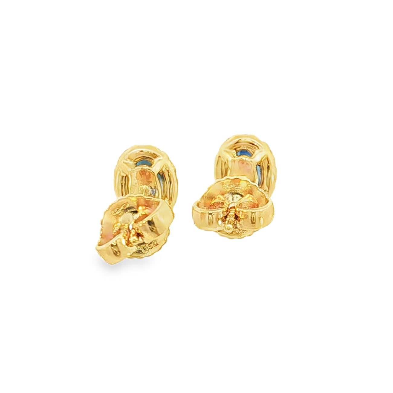 18ct Yellow Gold Sapphire and Diamond Earrings. Design No: SDEOVSSYB004.