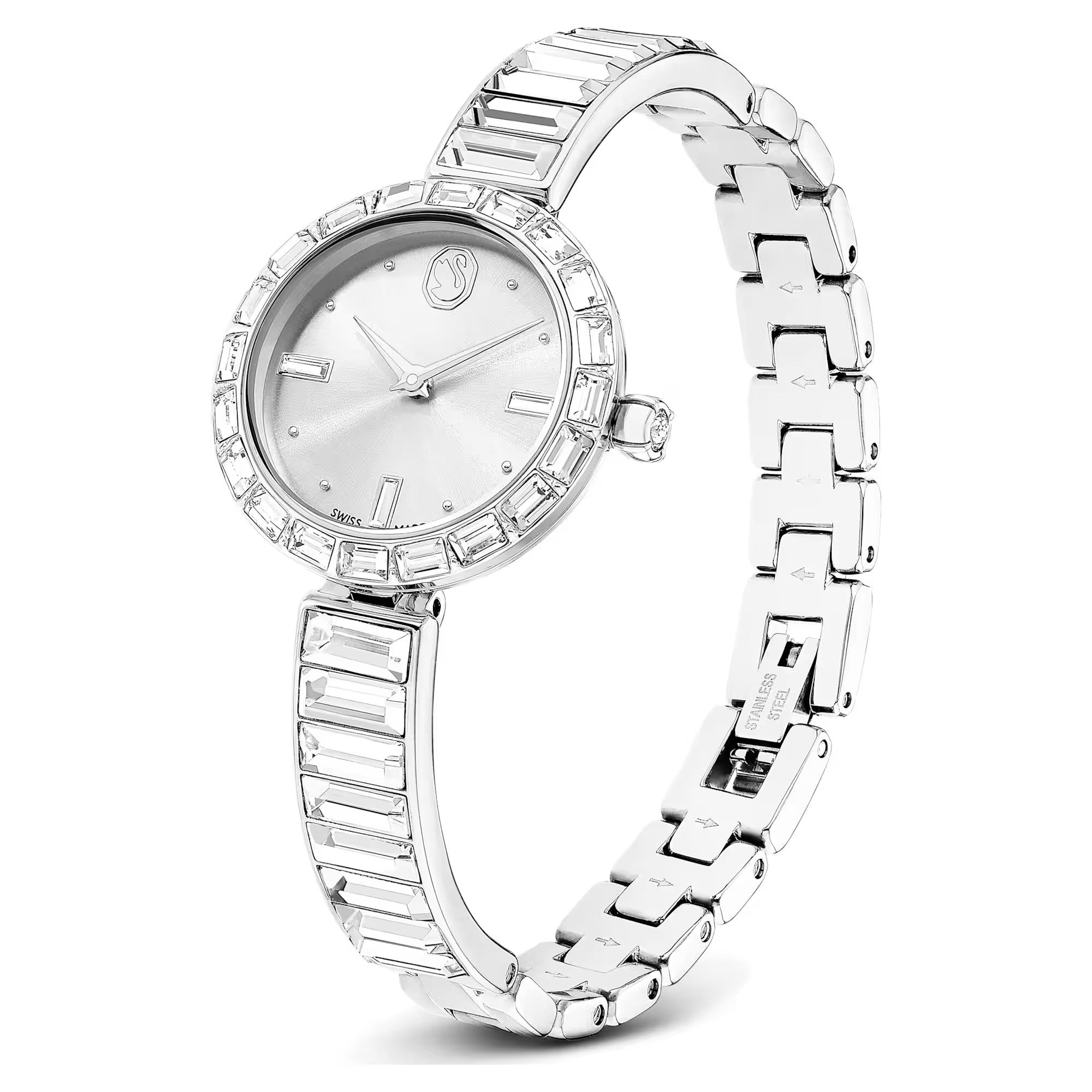 Matrix Bangle watch, Swiss Made, Crystal bracelet, White, Stainless Steel. Design No: 5677487