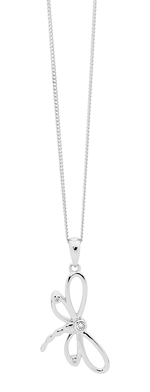 Ellani Sterling Silver CZ Dragonfly Necklace. Design: P730