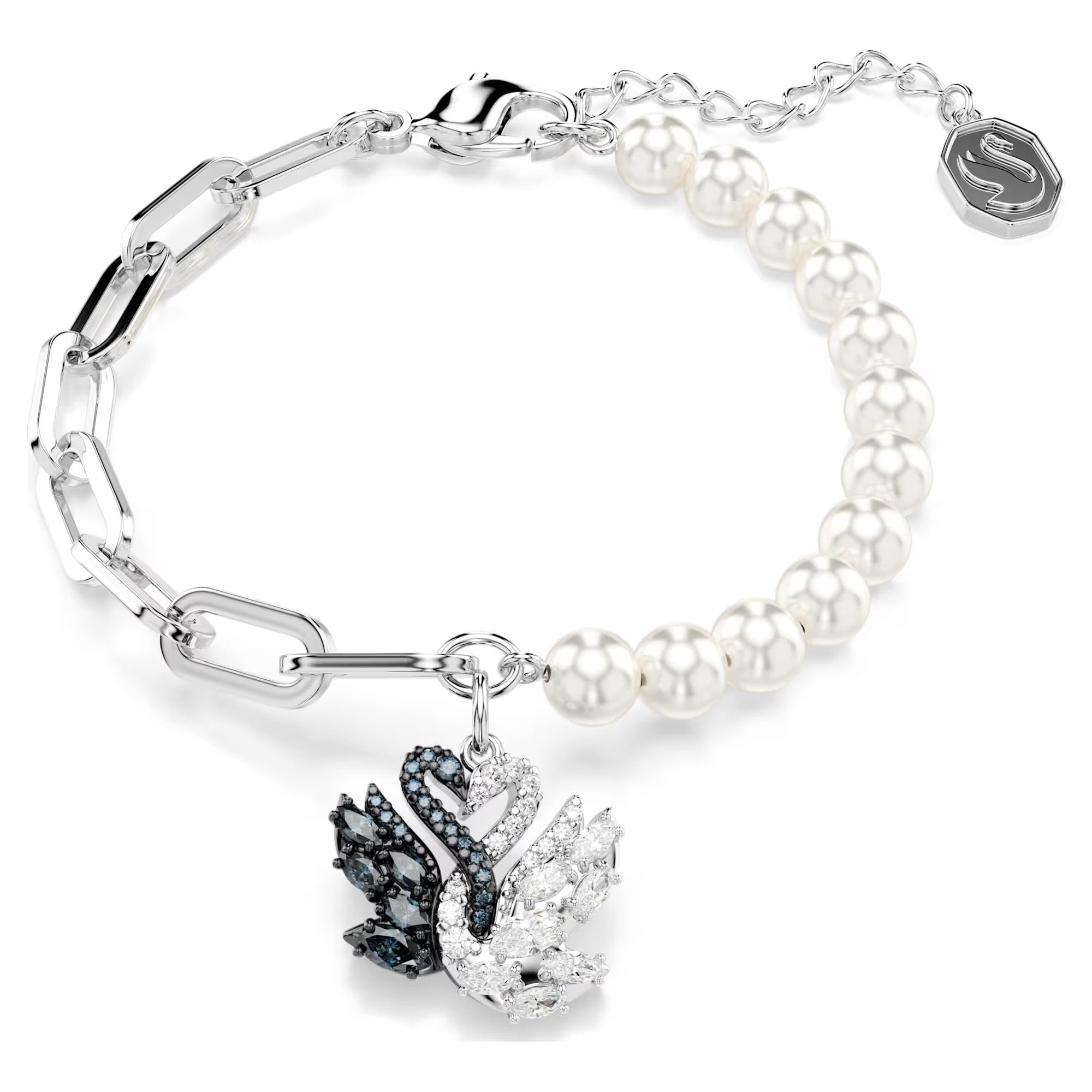 Swan bracelet, Crystal pearl, Swan, Black, Mixed metal finish. Design No: 5705720