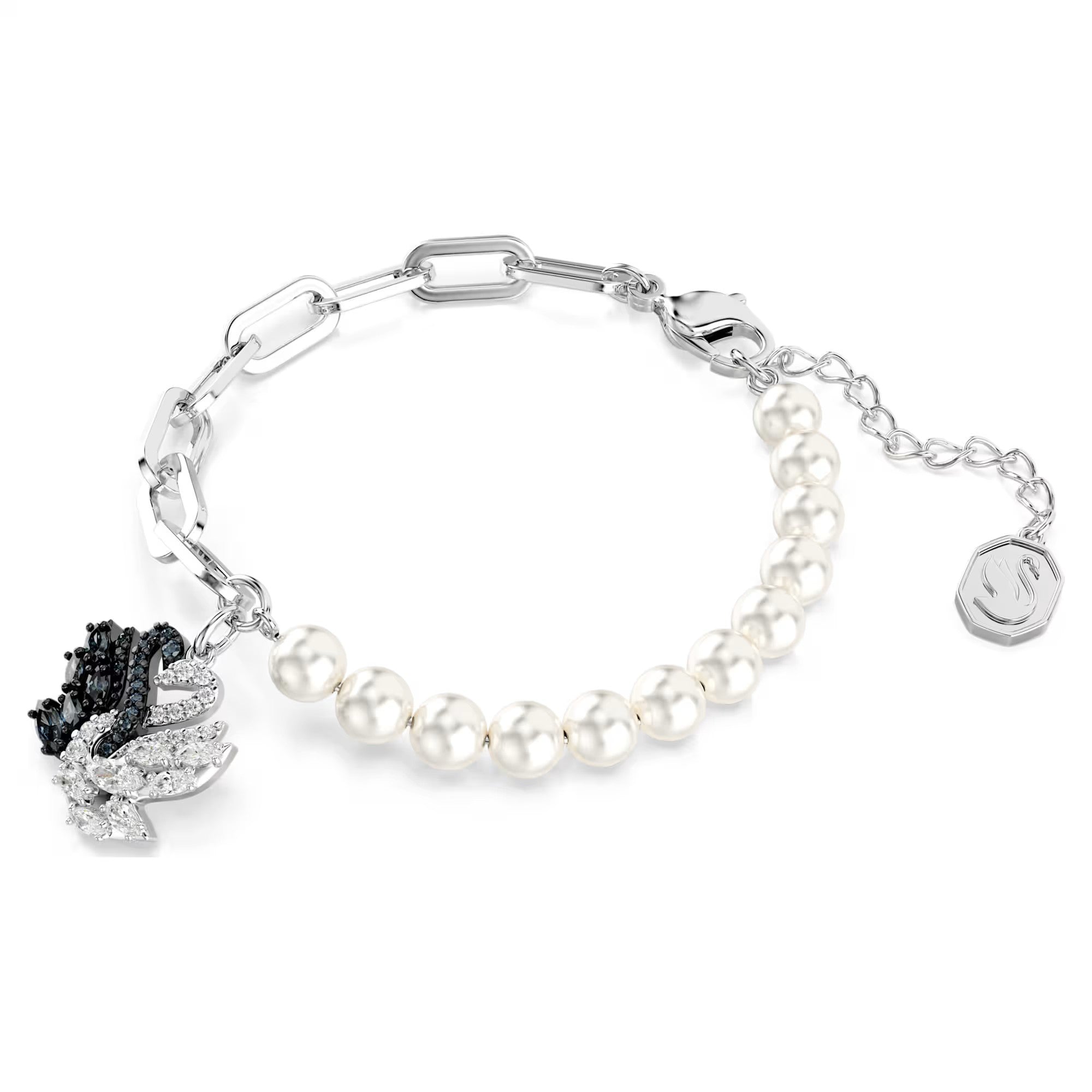 Swan bracelet, Crystal pearl, Swan, Black, Mixed metal finish. Design No: 5705720