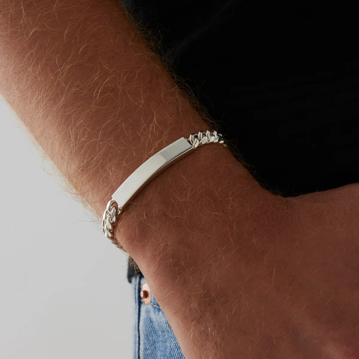 Najo Cuban Men’s Silver ID Chain Bracelet. Design: B9011