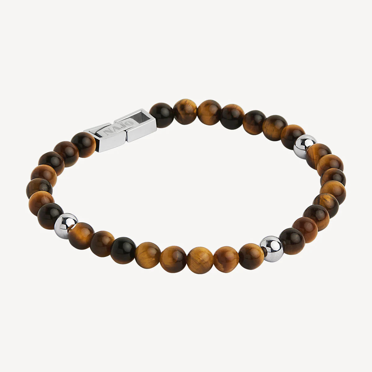 Najo Atlas Men's 6mm Beaded Tiger's Eye Bracelet. Design: B9025