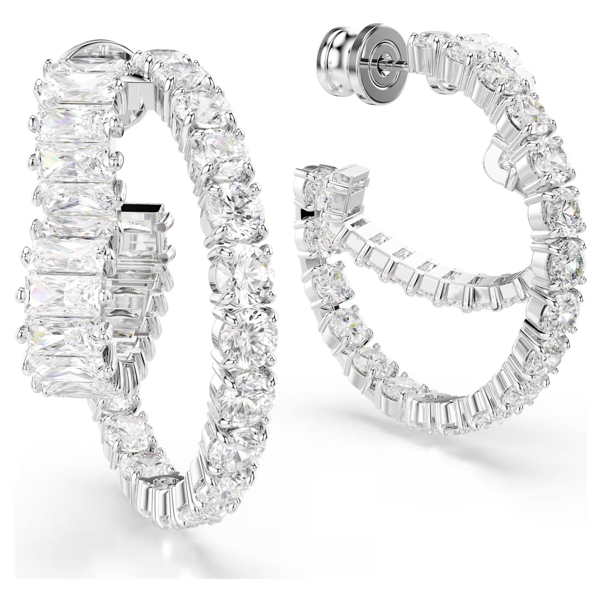 Matrix hoop earrings, Mixed cuts, Heart, White, Rhodium plated. Design No: 5705748