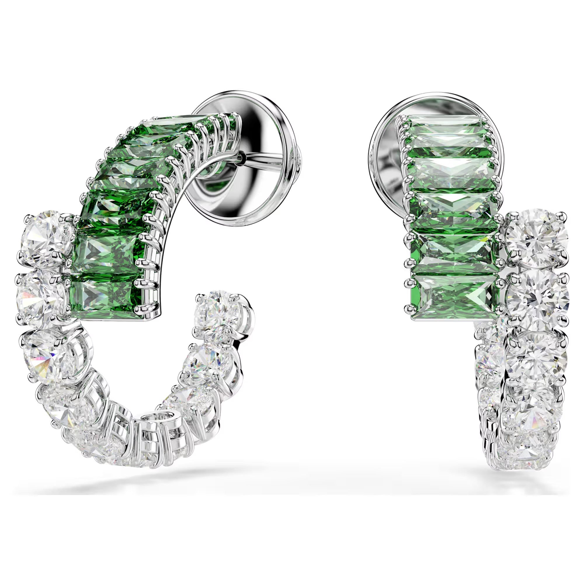 Matrix hoop earrings, Mixed cuts, Green, Rhodium plated. Design No: 5732264