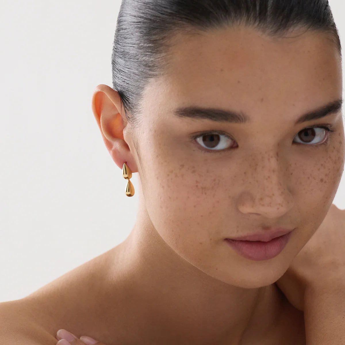 Najo Liora Double Drop Stud Earring, Gold Plated. Design: E7422